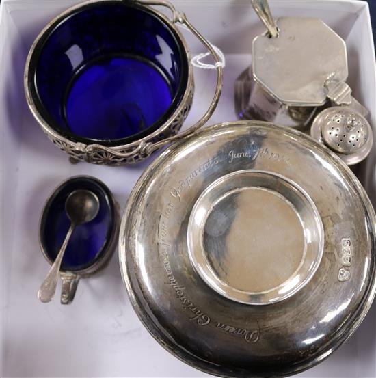 A late Victorian Britannia standard silver christening bowl and cover, Edwin Charles Purdie, London, 1900 and five other items.